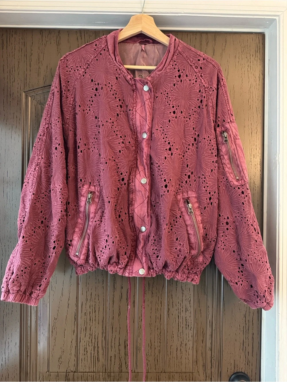 Free People Plum Eyelet Bomber Jacket